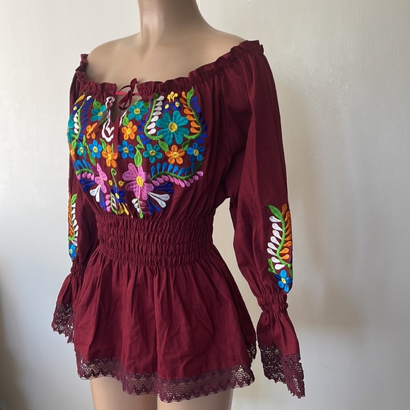 Matices. Multi color embroidered long sleeve MEXICAN  blouse , Size M - Picture 4 of 9